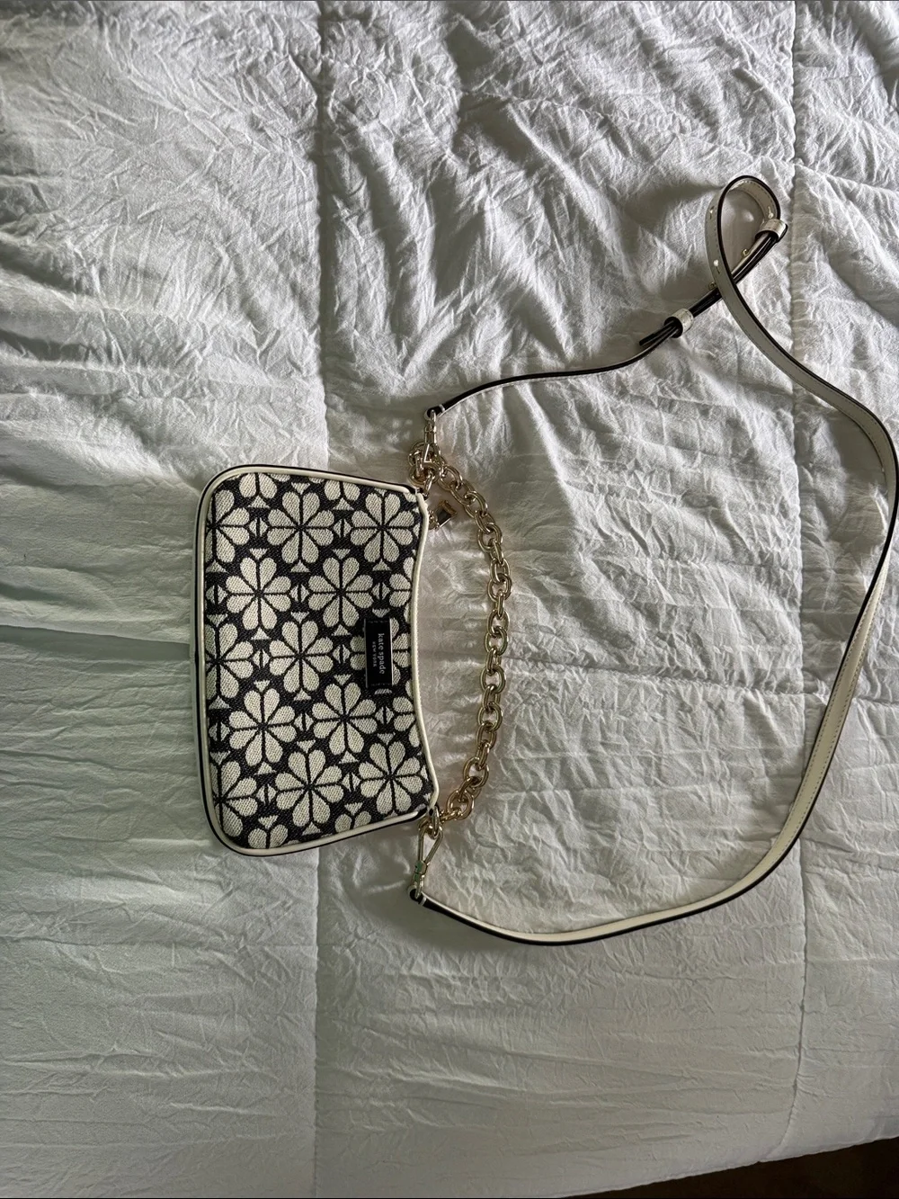 kate spade Black and White Floral Crossbody with Gold Chain